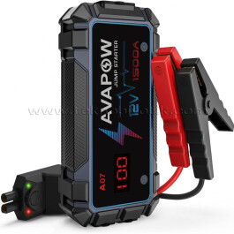 Avapow A07 12800mAh 1500A Jump Starter Taşınabilir Akü Takviye Kiti (Powerbank-QC3.0 + LCD + LED Işık)