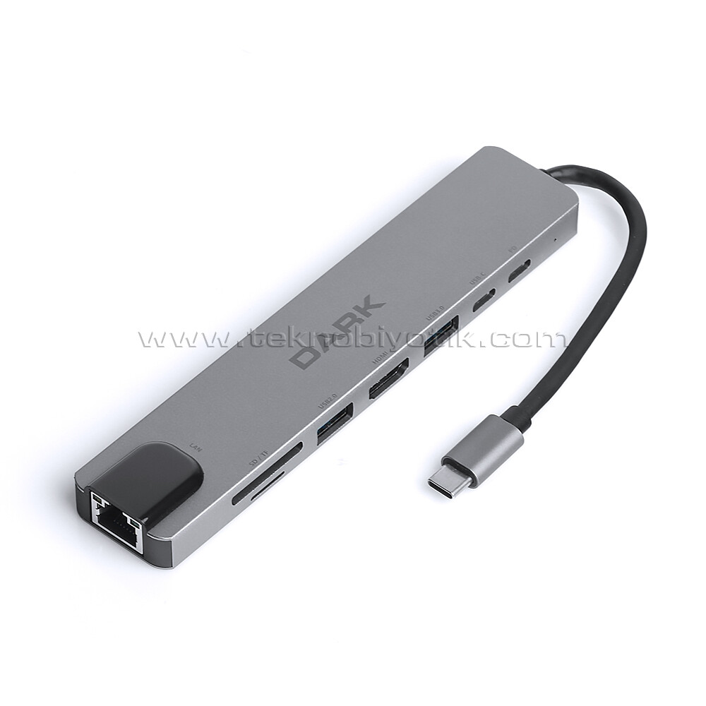 Dark USB 3.1 Type-C 8 in 1 Ethernet / HDMI / TF SD Kart Okuyucu