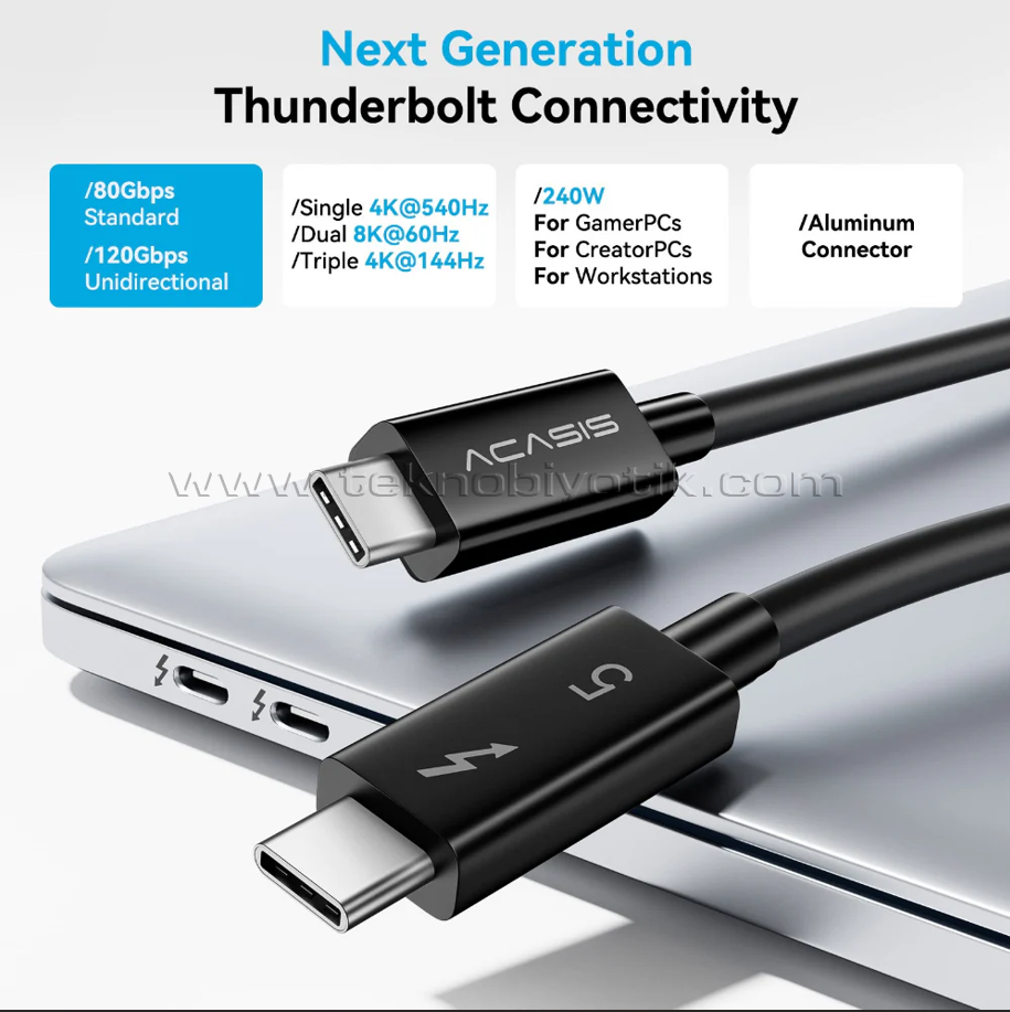 Cavo Thunderbolt 5 USB4 80Gbps 12cm - 2 Pezzi, Trasmissione Dati 16K, Ricarica Rapida 240W, Maschio-Maschio, Compatibile MacBook - 3