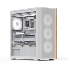 Aerocool D501A White 4x12cm A-RGB Fanlı, Ahşap Ön Panel Detaylı, Tempere...